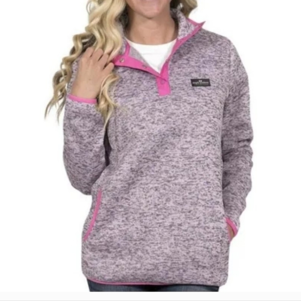 Simply Southern Pink and Grey Heathered Long Sleeve 1/4 Snap Pullover Size Large